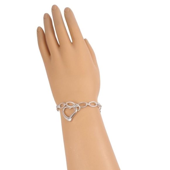 Sterling Silver Elongated Rolo Starter Charm Heart Chain Link Bracelet 7.5" 6mm - Picture 2 of 4